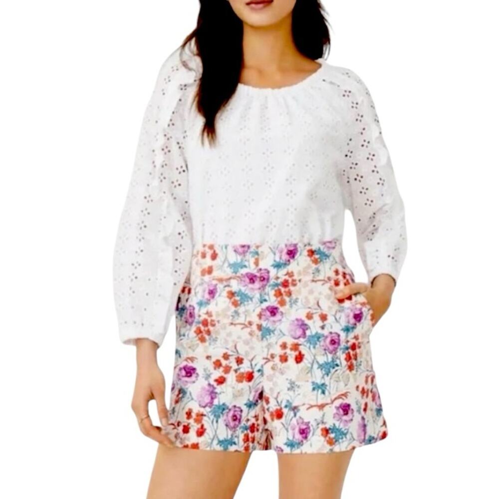 Ann Taylor New Shorts High Waisted Pockets Red Purple Floral Women's Size 14